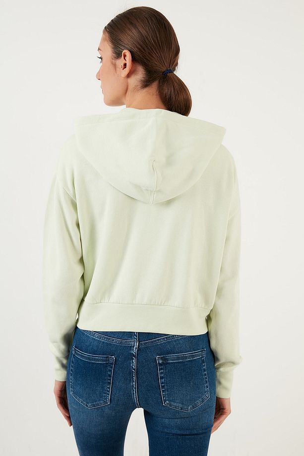 Pamuklu Fermuarlı Kapüşonlu Crop Sweat Sweat A1930 - 5