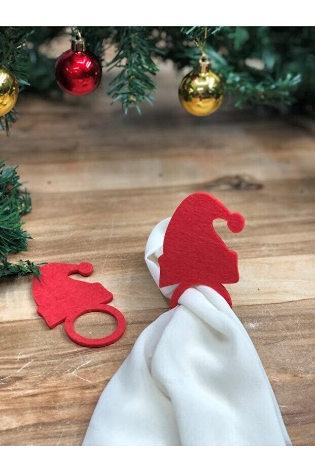 Decorative Christmas Napkin Holder 6-Piece Red Hat Motif Felt Napkin Ring Napkin Ring