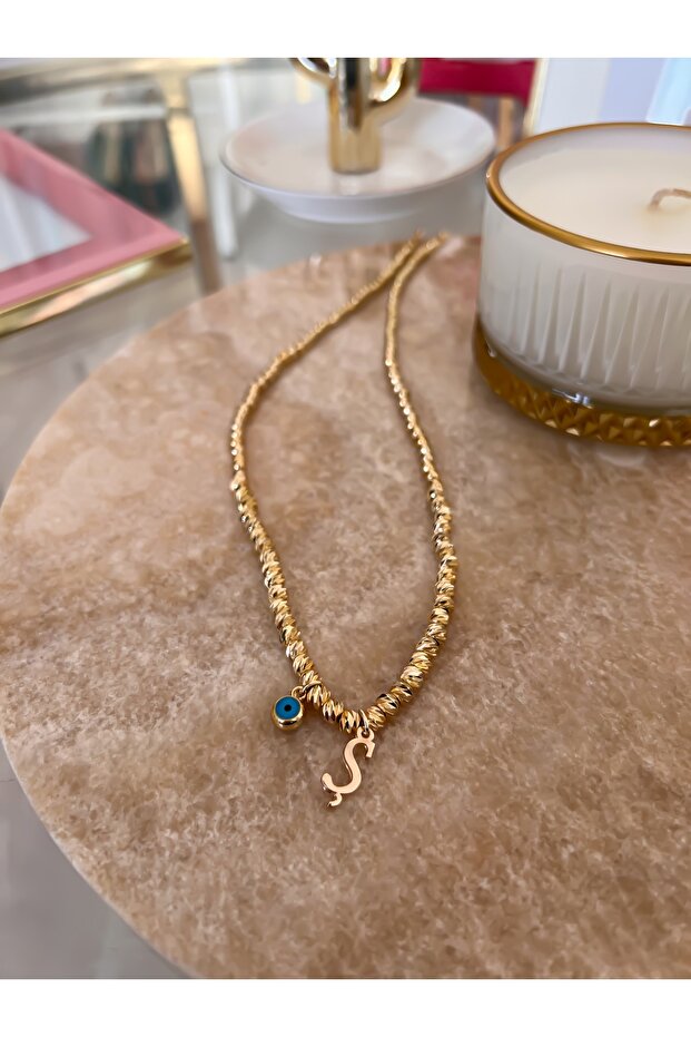 Dorika Necklace with Letter S and Evil Eye Detail