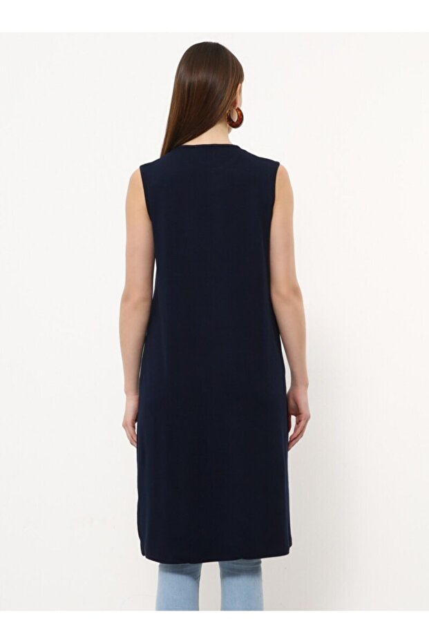 Kadın Lacivert Ara Boy Kolsuz Tunik - 4