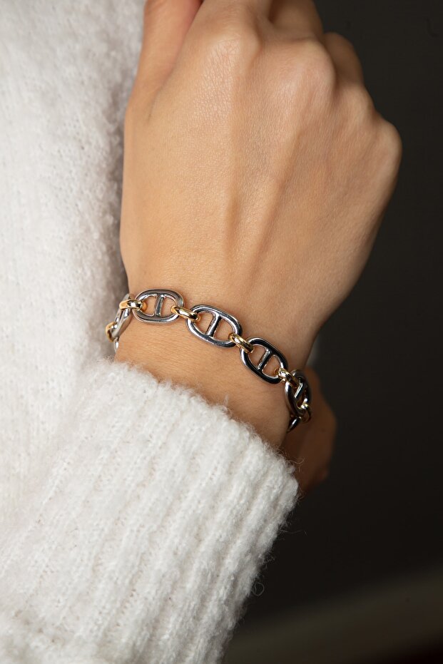 Women's Silver Button Model Bracelet
