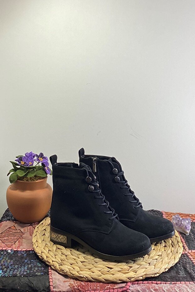 Siyah Süet Topuklu Bot - 1