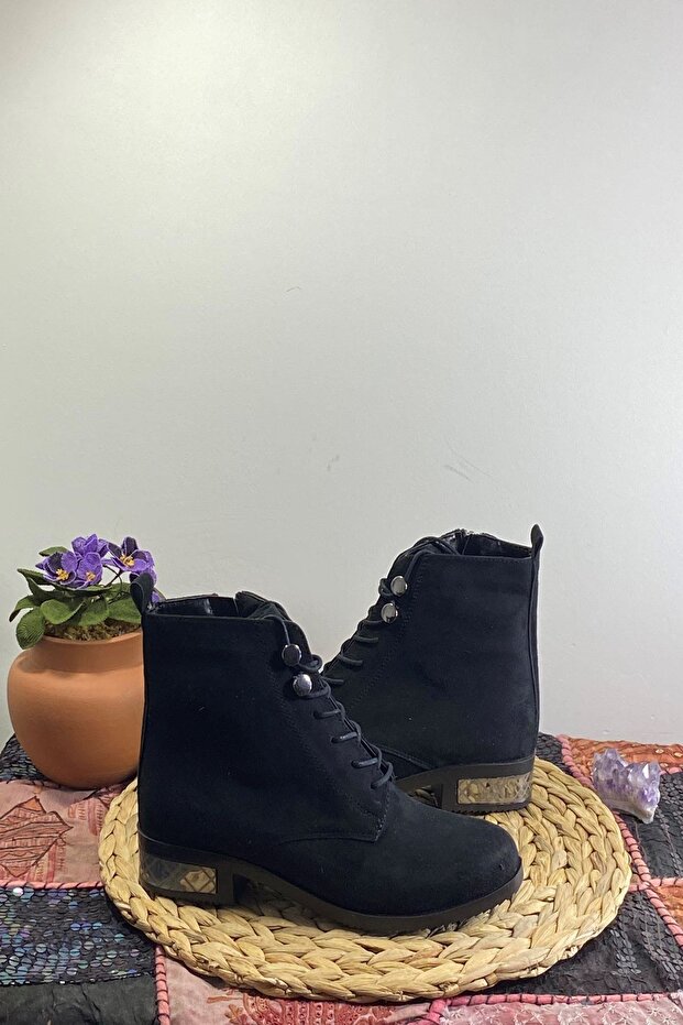 Siyah Süet Topuklu Bot - 2