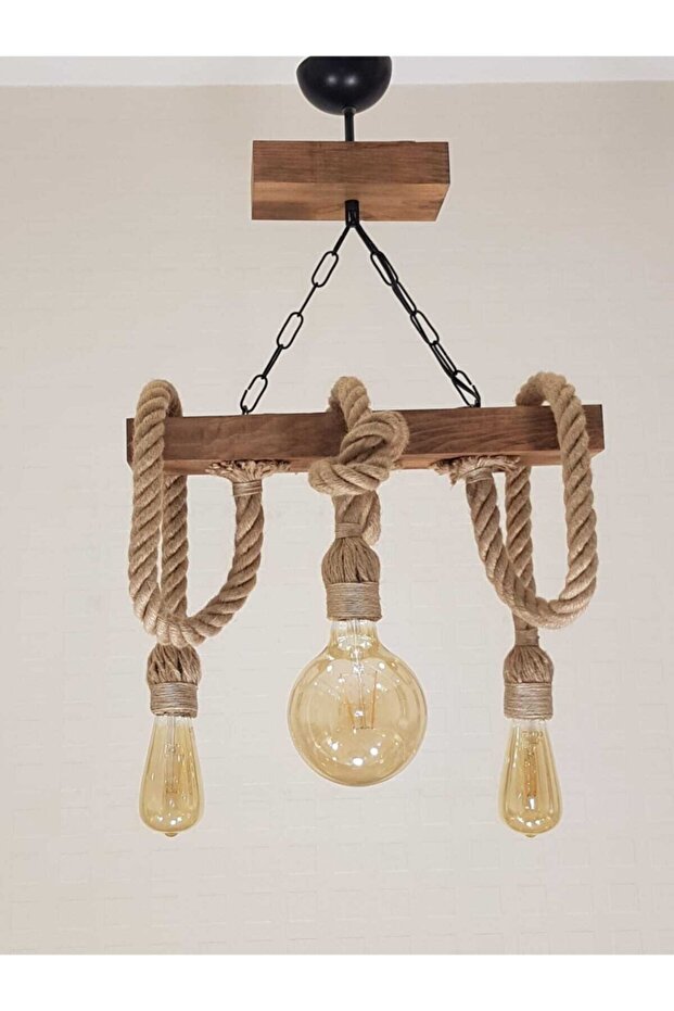 Halatlı Ahşap El Yapımı Avize 953- 3lü - 4