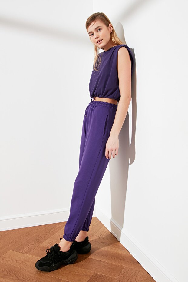 Lila Basic Jogger Strick Dünne Jogginghose TWOAW21EA0194 - 6