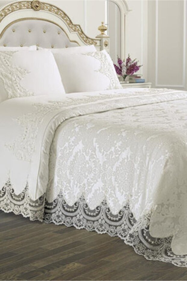 مجموعة Etz Home Double French Laced Dowry Pique، كريم أروس