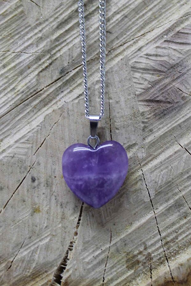 Amethyst Natural Stone Heart Necklace Tky0103