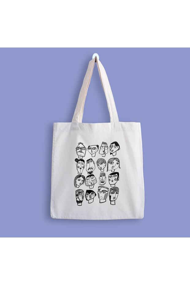 Faces Line Art Printed Cloth Bag