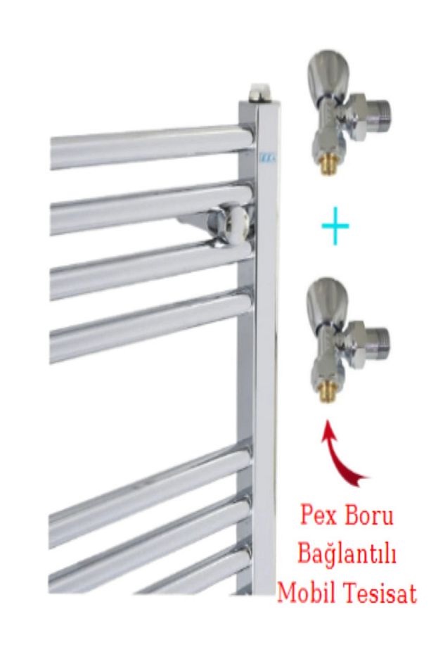 50/70 Düz Krom Havlupan Ve 2 Adet Pex Bağlantılı Krom Havlupan Vanası - 1
