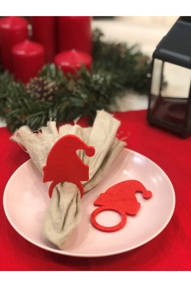 Decorative Christmas Napkin Holder 6-Piece Red Hat Motif Felt Napkin Ring Napkin Ring