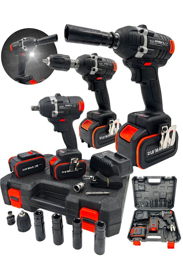 Yüksek Güçlü 21v 3ah 2xçift Akülü Kömürsüz Motor Akülü Vidalama + 1/2 Darbeli Somun Sıkma Sökme Set - 1