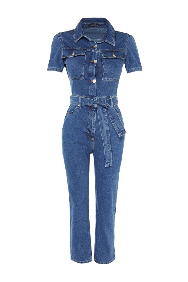 Niebieski dżinsowy kombinezon z paskiem TWOSS20TU0156 - 11