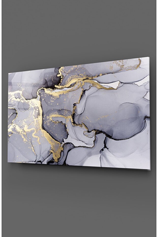 Gray Color Marble Pattern Glass Table - 1