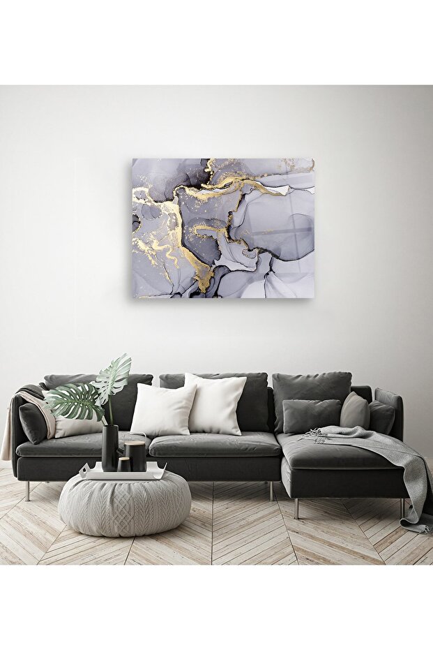 Gray Color Marble Pattern Glass Table - 3