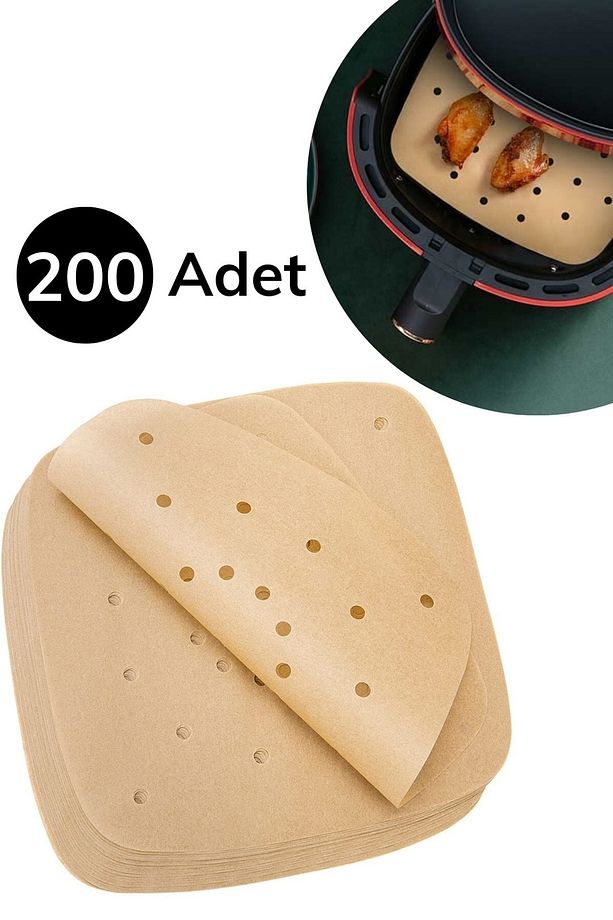 ® 200 Adet Air Fryer Pişirme Kağıdı Tek Kullanımlık Hava Fritöz Delikli Kare Model - 1