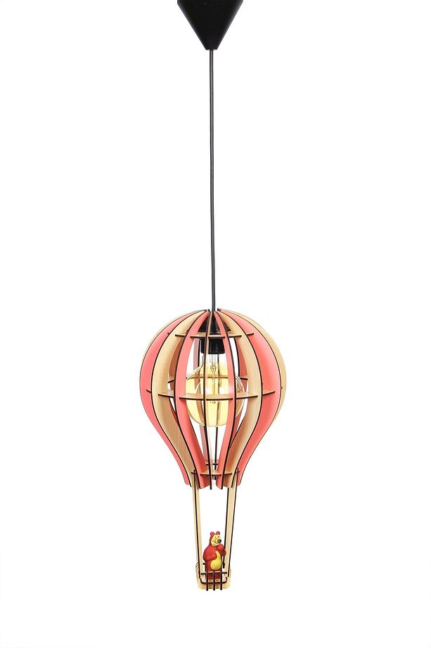 Çocuk Genç Odası Için Doğal Ahşap Mdf 3d Puzzle Lazer Uçan Balon Avize - Biblo Ampul Dahil Değildir - 5