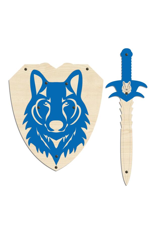 Wooden Wolf Headed Sword Shield Set