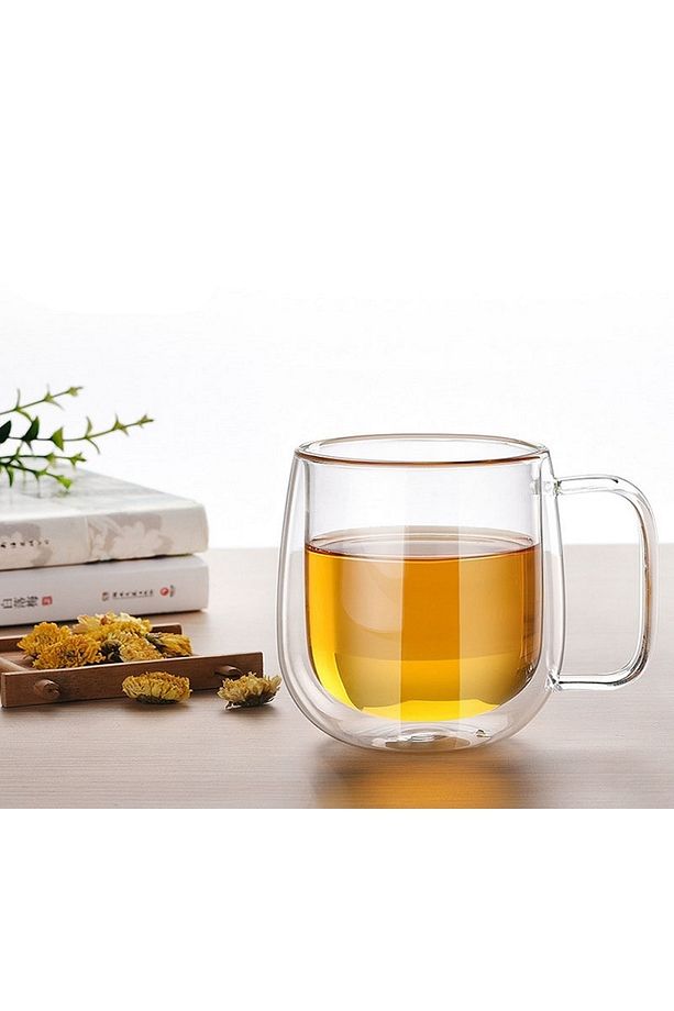 2 Adet 300 Ml Büyük Boy Çift Camlı Çift Cidarlı Cam Kupa Latte Kahve Fincanı Katlı Kulplu Cam Bardak - 2