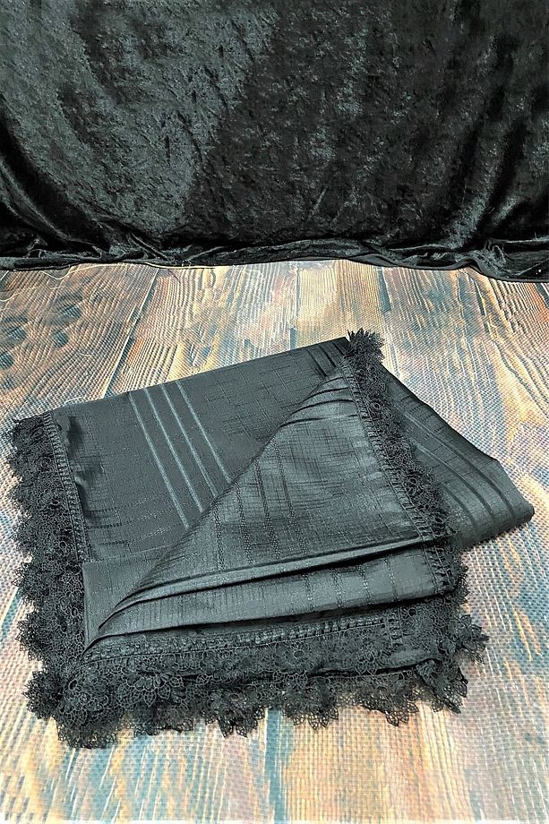 Masa Örtüsü, Dantelli Tek Masa Örtüsü, Oyalı Masa Örtüsü 160x220cm, Çizgili Masa Örtüsü Tek - Siyah - 1