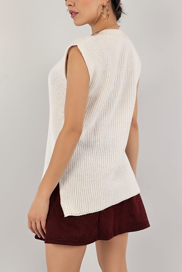 Kadın Krem Örme Triko Süveter - 4