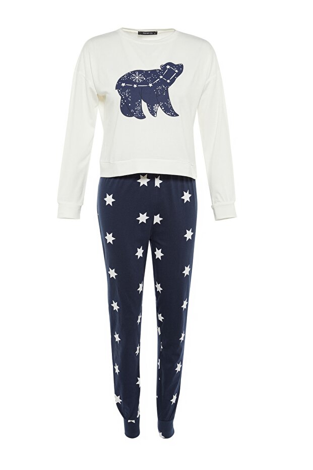 Çok Renkli %100 Pamuklu Yıldız Desenli Örme Pijama Takımı THMAW21PT0241 - 7