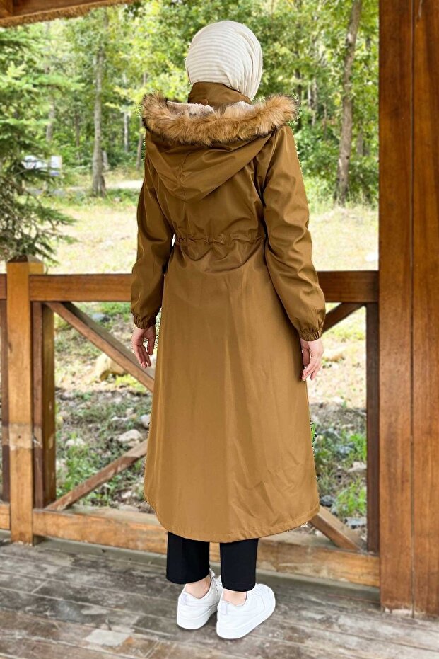 Kapüşonlu Fermuarlı Mont Taba 10349 - 5