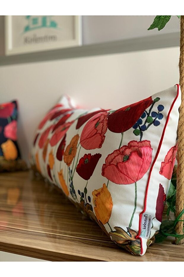 H1018-3080 White Background Digital Printed Double Sided Patterned Throw Pillow Cover with Piping Edges - 2