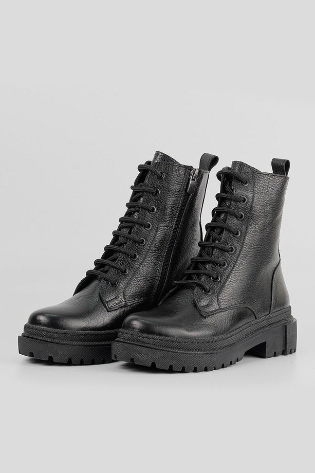 Kadın Siyah Hakiki Deri 35-41 Numara Bağcıklı Bot & Bootie - 2