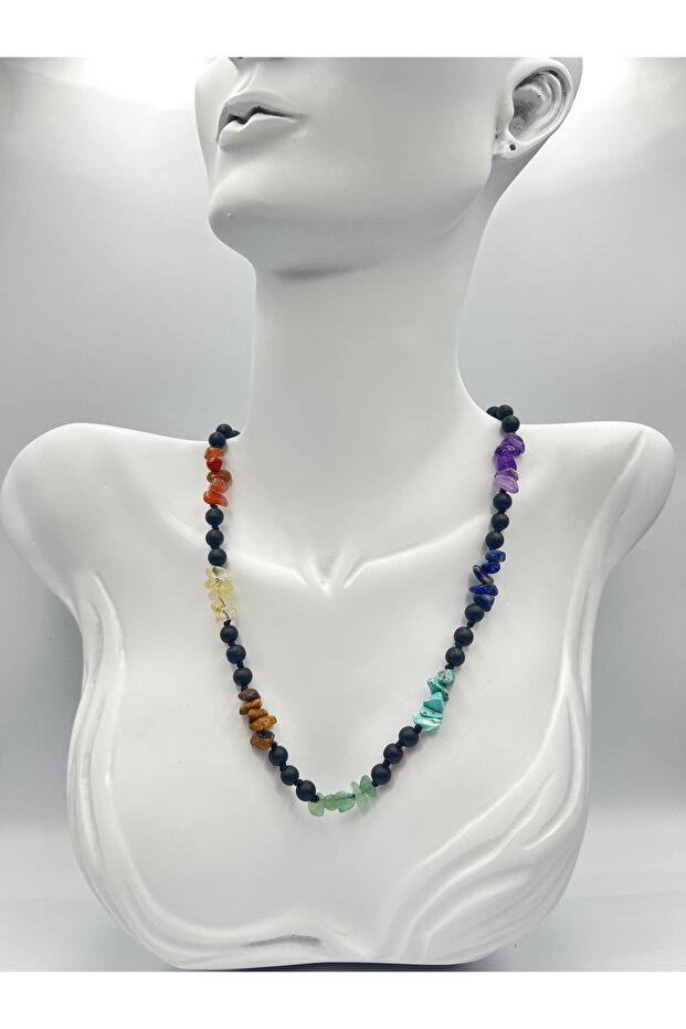 Certified Natural Stone 7 Chakra Onyx Stone Design Necklace