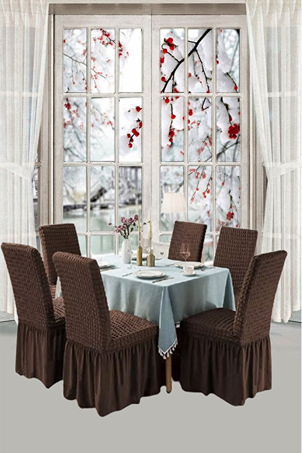 Bashtugh Chair Cover Wrapped Skirt Elastic Washable Standard Chair Cover 6 Pieces,