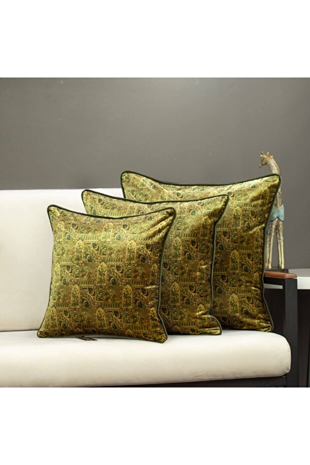 Imported Velvet Patterned Throw Pillow with Cord