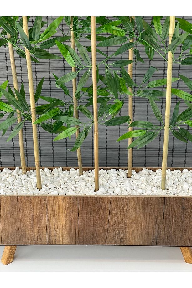 Ahşap Ayaklı 80cm Saksılı 8 Gövde 150cm Dikdörtgen Model Yapay Yapraklı Dekoratif Bambu Seperatör - 5