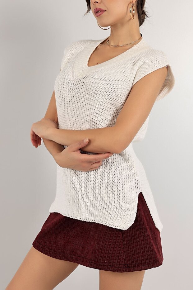Kadın Krem Örme Triko Süveter - 1
