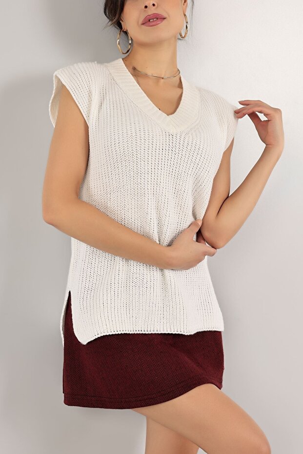 Kadın Krem Örme Triko Süveter - 2
