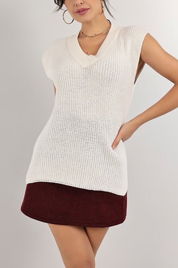 Kadın Krem Örme Triko Süveter - 3