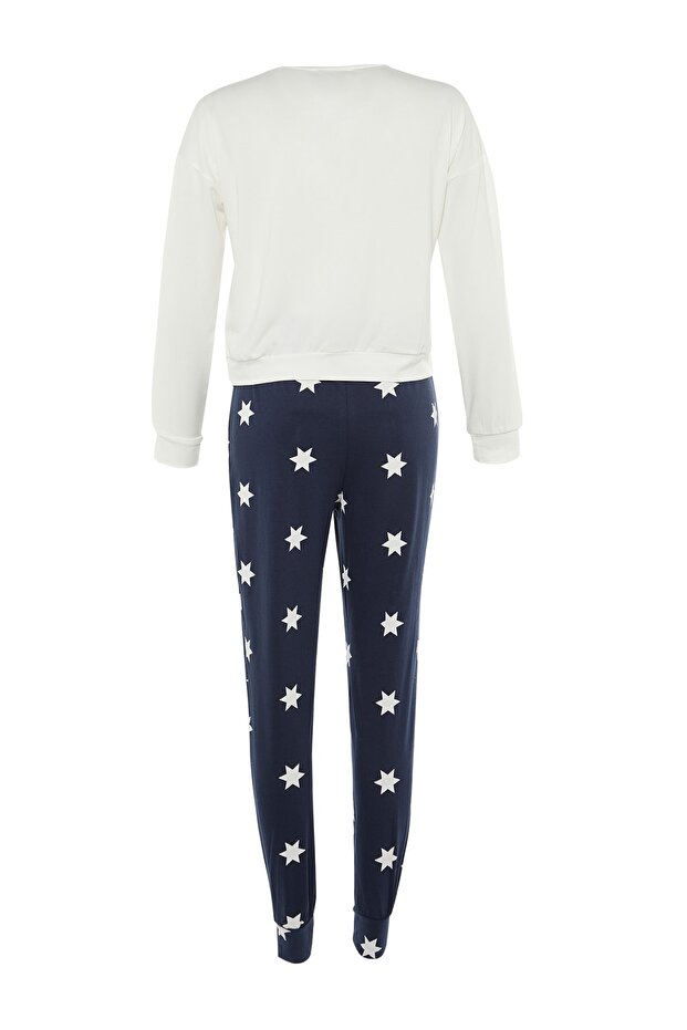 Çok Renkli %100 Pamuklu Yıldız Desenli Örme Pijama Takımı THMAW21PT0241 - 9