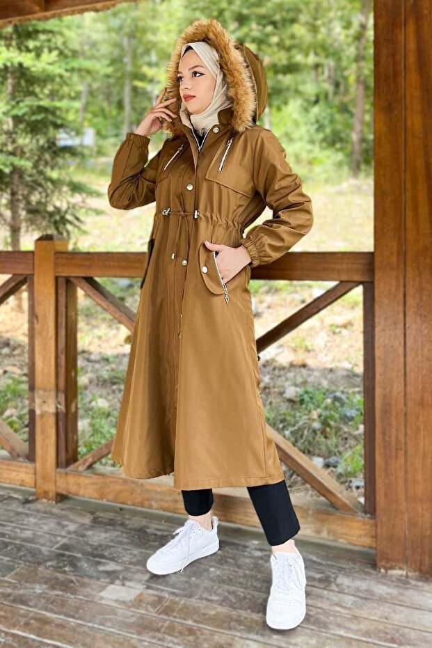 Kapüşonlu Fermuarlı Mont Taba 10349 - 3