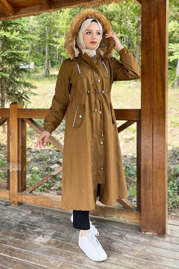 Kapüşonlu Fermuarlı Mont Taba 10349 - 4