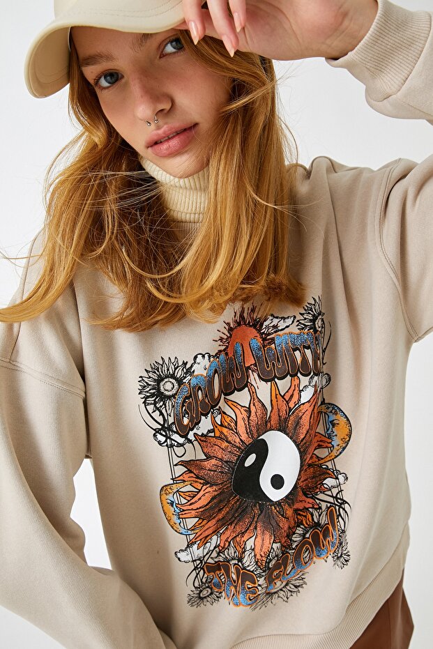 Women's Beige Sweatshirt 3WAL10566IK