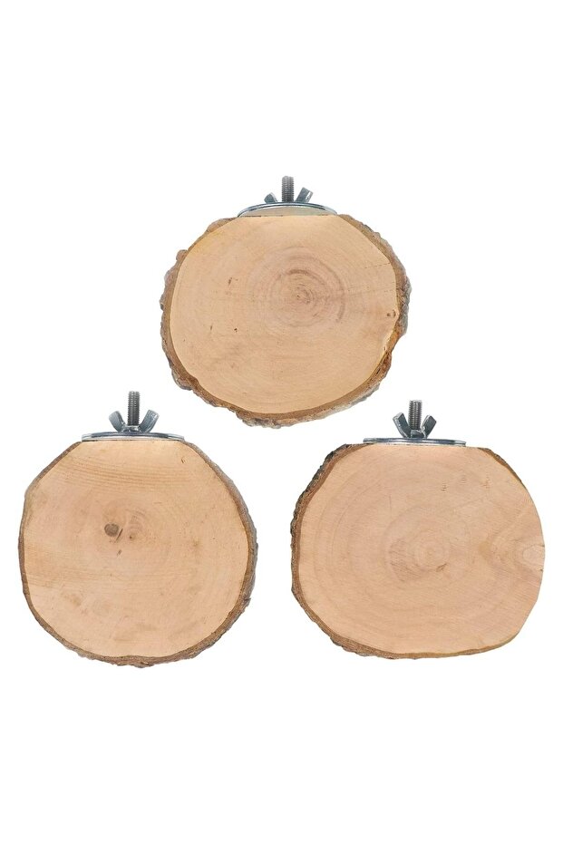 Natural Oak Set of 3 Round Hanging Wooden Rotating Platform Perch Standing Platform For Small Animals