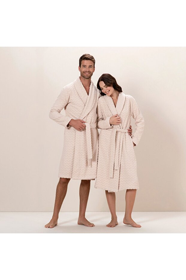 Zigzag Kadın Bornoz Bej - 4