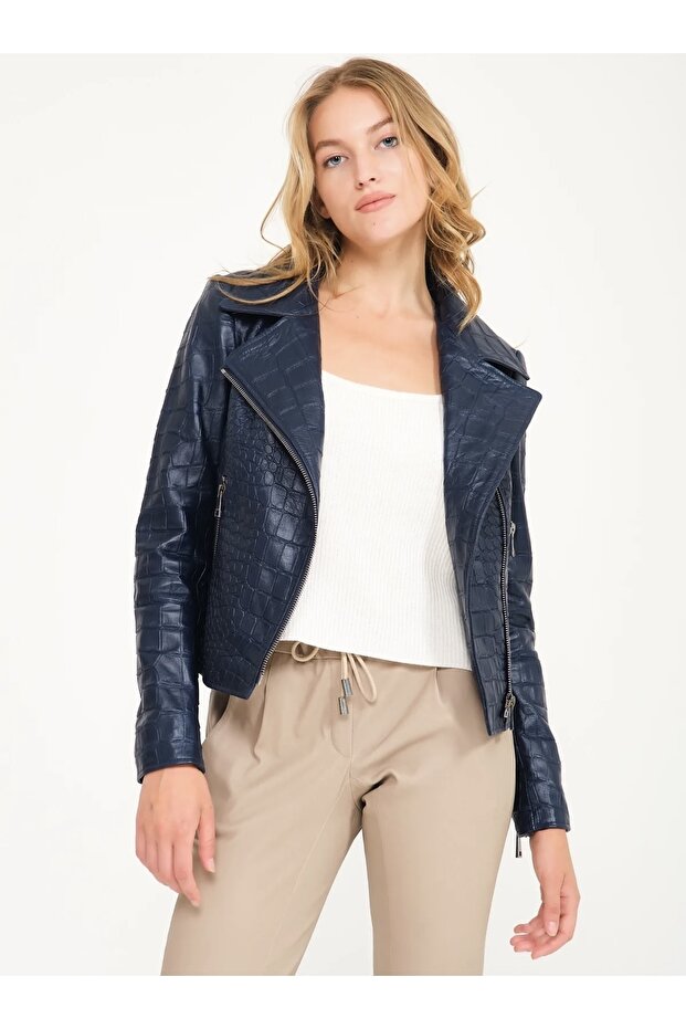 Lacivert Deri Ceket - 5