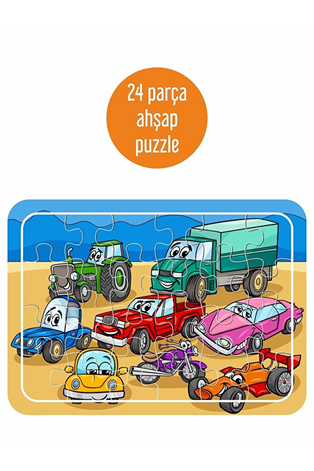 Sevimli Arabalar 24 Parça Ahşap Puzzle