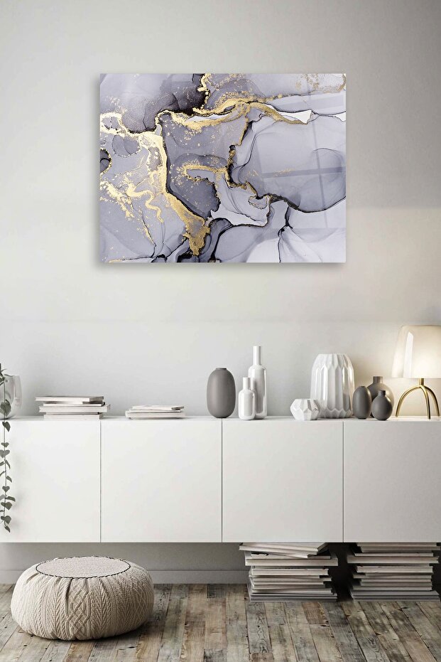 Gray Color Marble Pattern Glass Table - 2