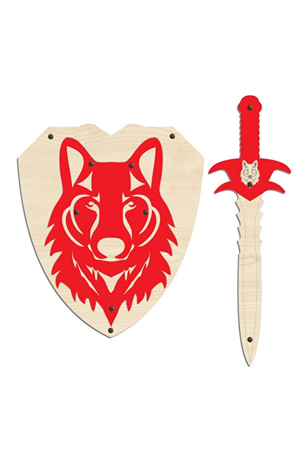 Wooden Wolf Headed Sword Shield Set