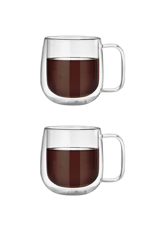 2 Adet 300 Ml Büyük Boy Çift Camlı Çift Cidarlı Cam Kupa Latte Kahve Fincanı Katlı Kulplu Cam Bardak - 1