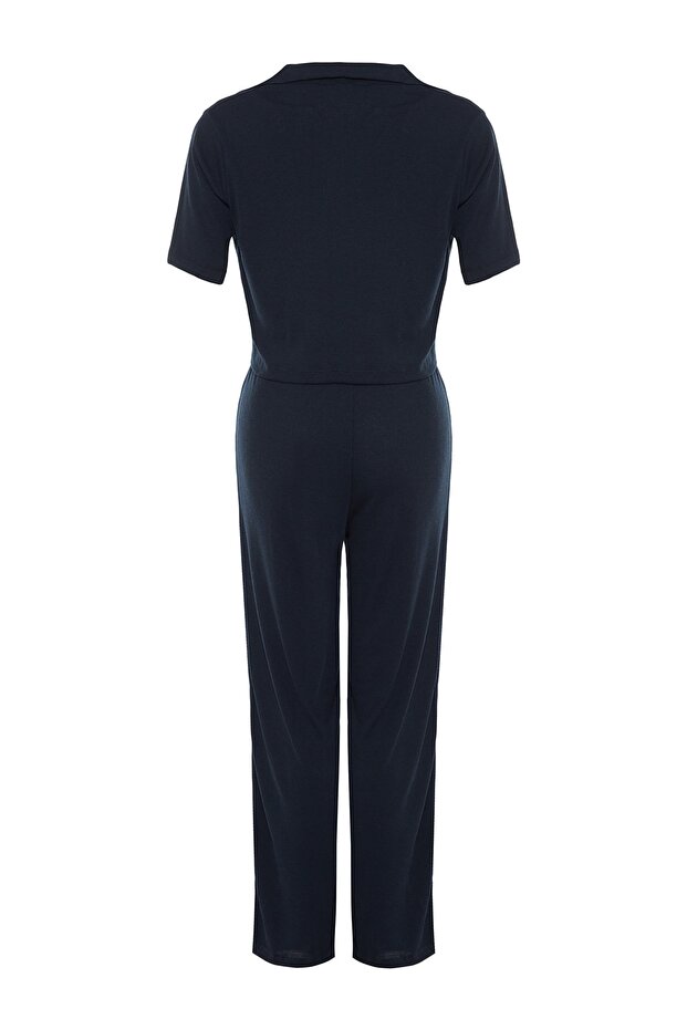 Lacivert Ayıcık Nakışlı Fitilli Örme Pijama Takımı THMSS21PT0168 - 10