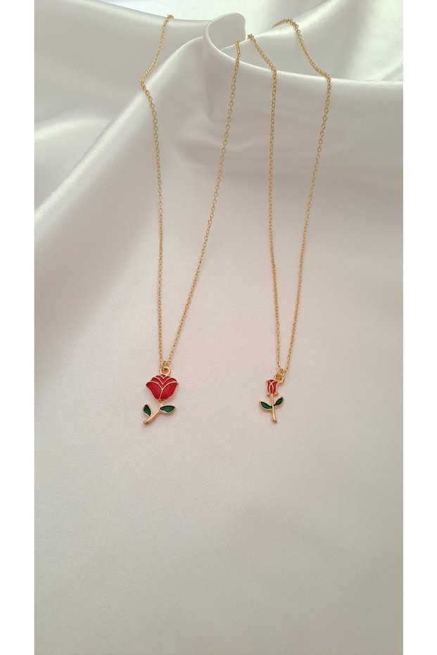 2Li Necklace Set Red Rose Mother Daughter Necklace Friend Bff Necklace
