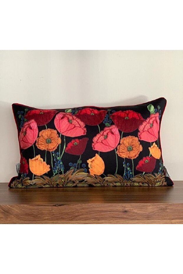 H1018-3050 Black Floor Digital Printed Double Sided Patterned Throw Pillow Cover with Piping Edges