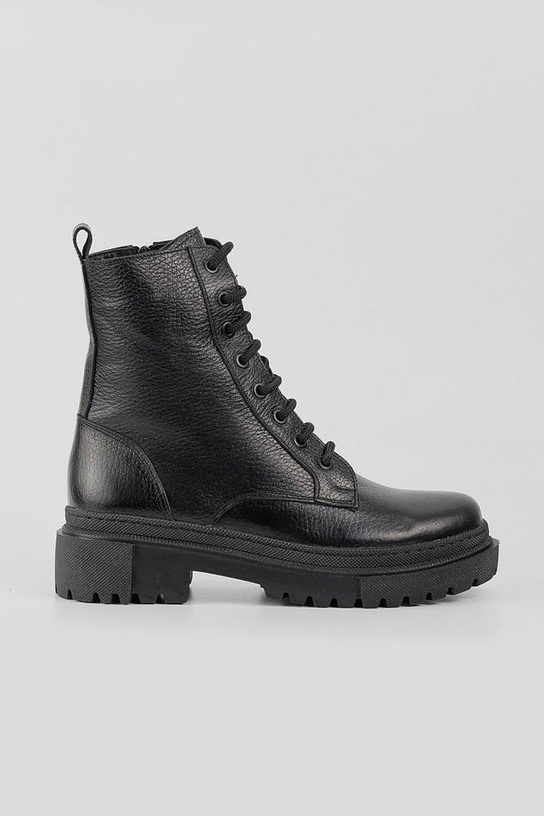 Kadın Siyah Hakiki Deri 35-41 Numara Bağcıklı Bot & Bootie - 1